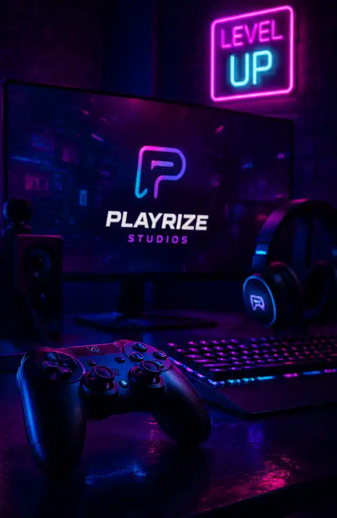Gaming setup with neon lighting