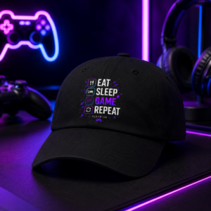 Gamer Dad Hat Eat Sleep Game Repeat Neon Gaming Cap