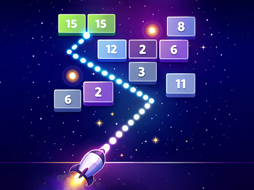 Rocket breaking colorful numbered blocks