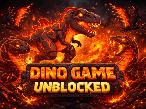 Dinosaur game with fiery background.