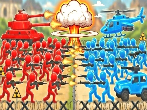 Red and blue stickmen in battle