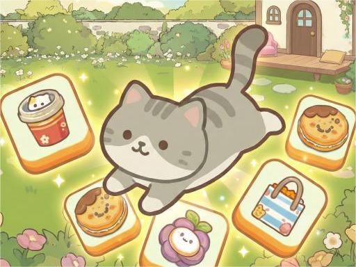 Cute cat with matching game items